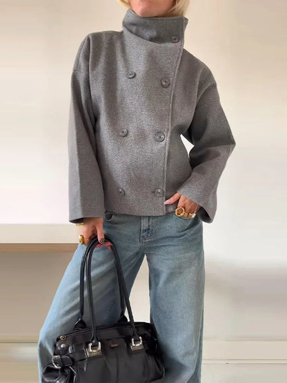 Women's Elegant High Collar Button-Up Winter Coat