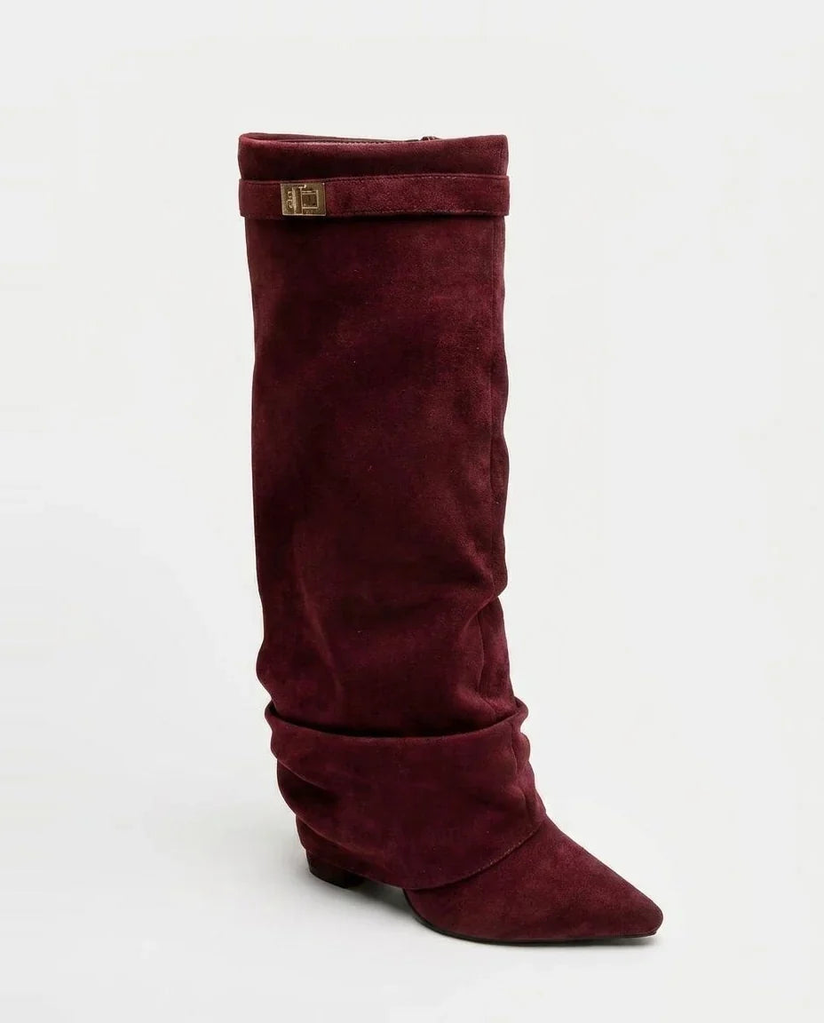 Women's Elegant Slouched Buckle-Strap Knee High Boots