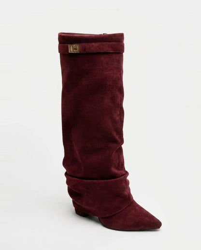 Women's Elegant Slouched Buckle-Strap Knee High Boots