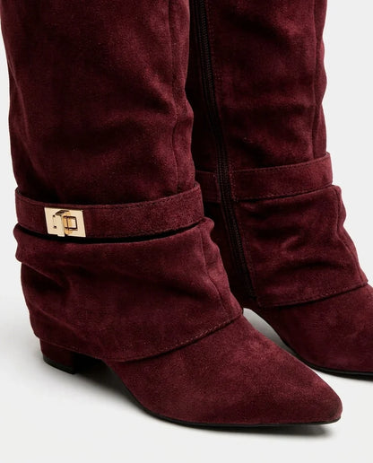 Women's Elegant Slouched Buckle-Strap Knee High Boots