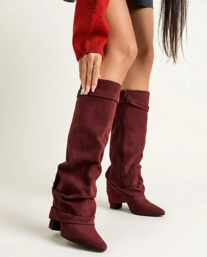 Women's Elegant Slouched Buckle-Strap Knee High Boots
