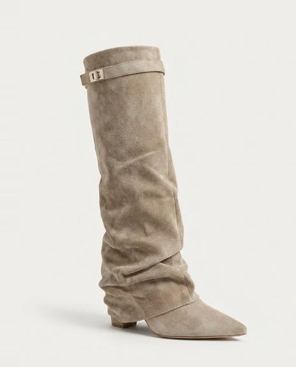 Women's Elegant Slouched Buckle-Strap Knee High Boots