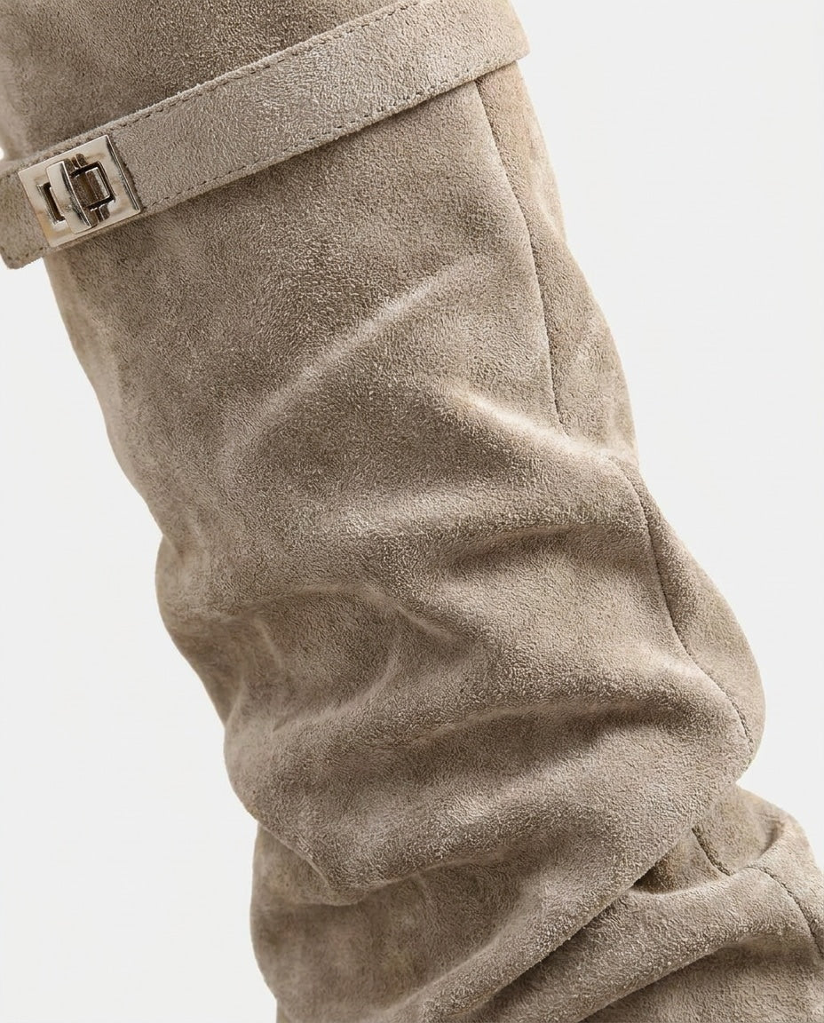 Women's Elegant Slouched Buckle-Strap Knee High Boots