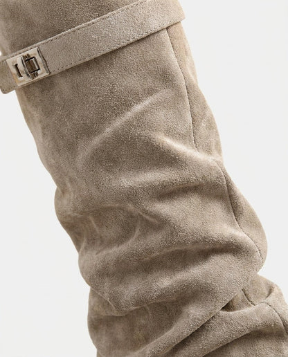 Women's Elegant Slouched Buckle-Strap Knee High Boots