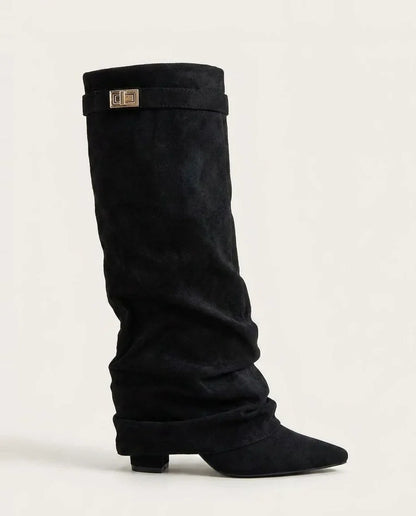 Women's Elegant Slouched Buckle-Strap Knee High Boots