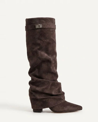 Women's Elegant Slouched Buckle-Strap Knee High Boots