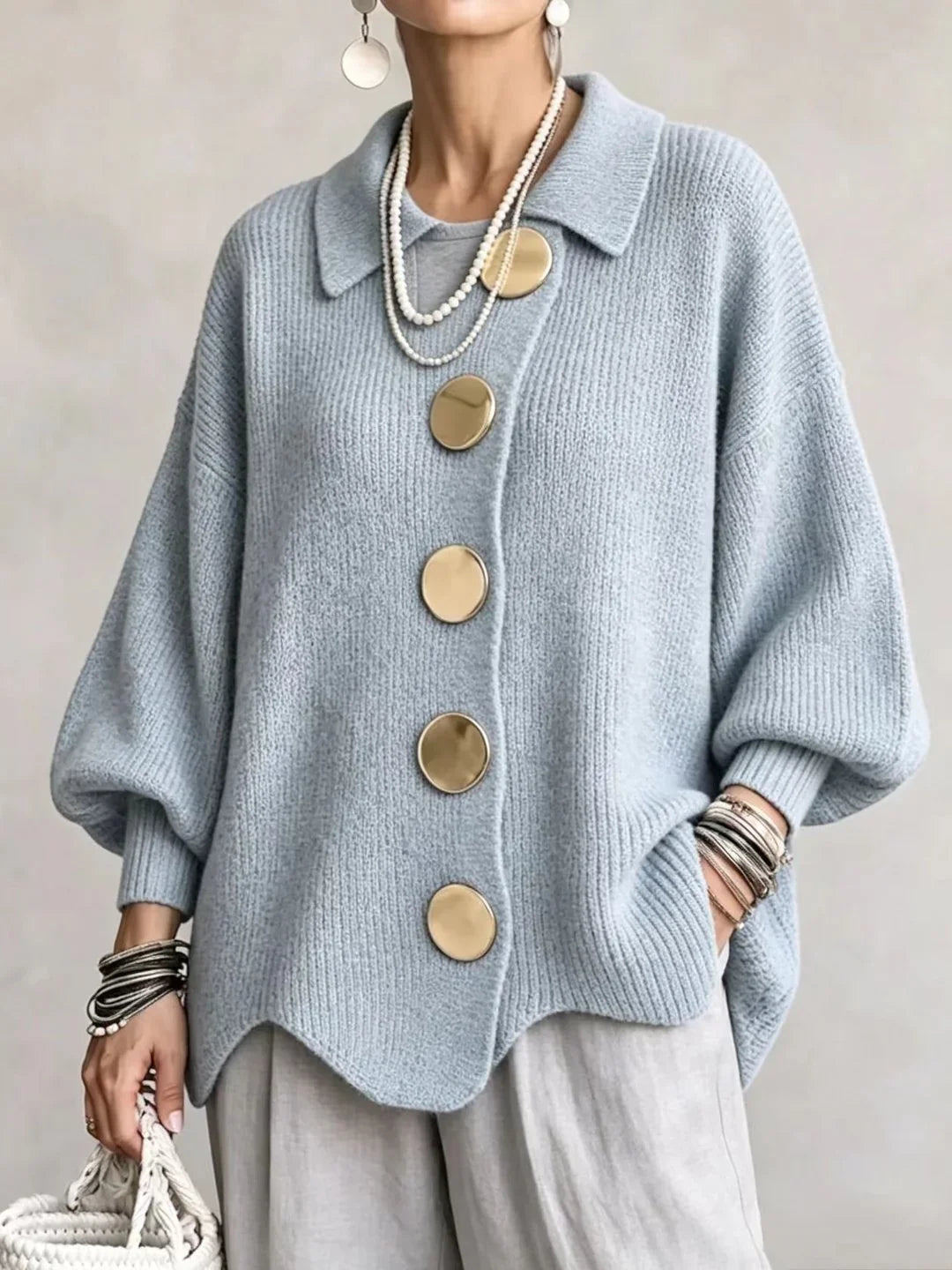 Women's Oversized Structured Collar Cardigan