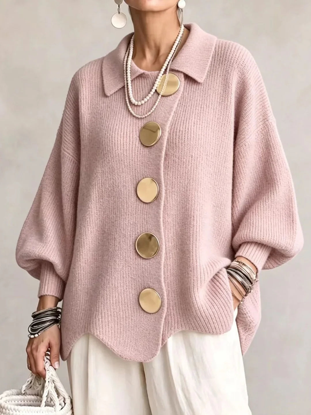 Women's Oversized Structured Collar Cardigan