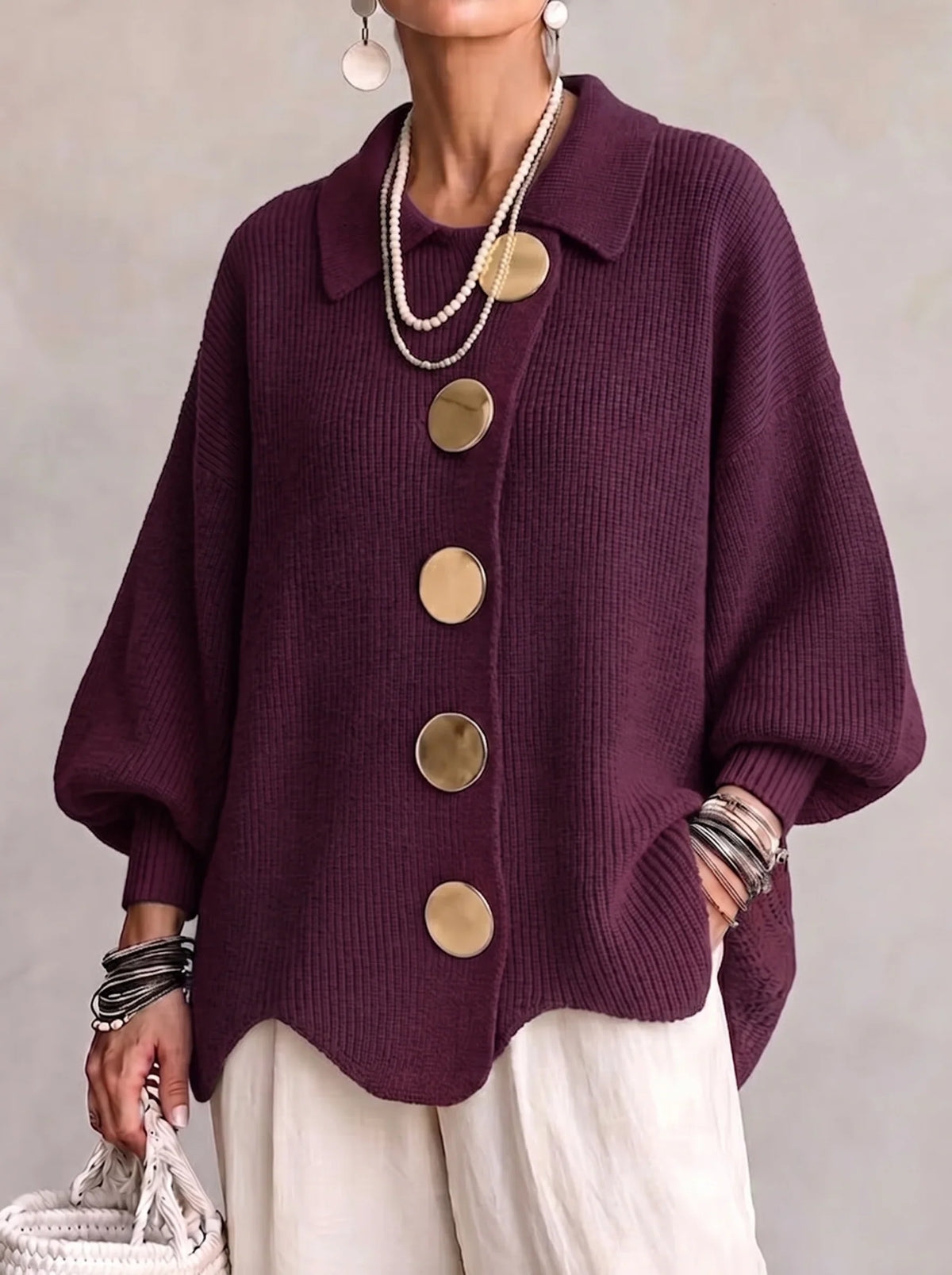 Women's Oversized Structured Collar Cardigan