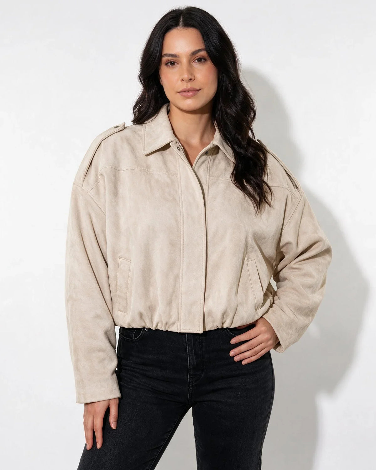 Women's Relaxed Oversized Cropped Zip-Up Jacket