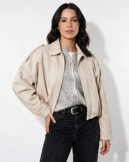 Women's Relaxed Oversized Cropped Zip-Up Jacket
