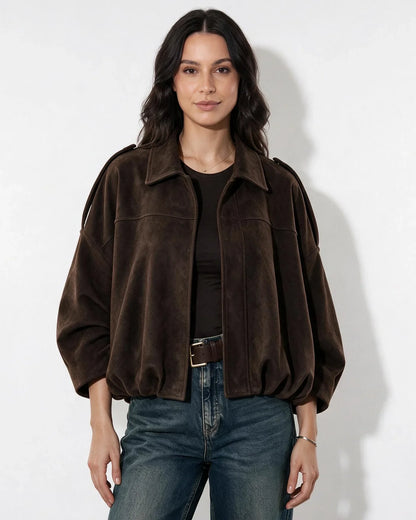 Women's Relaxed Oversized Cropped Zip-Up Jacket
