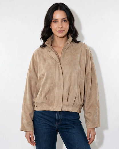 Women's Relaxed Oversized Cropped Zip-Up Jacket