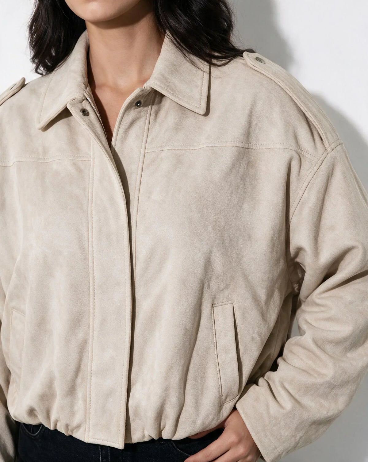 Women's Relaxed Oversized Cropped Zip-Up Jacket