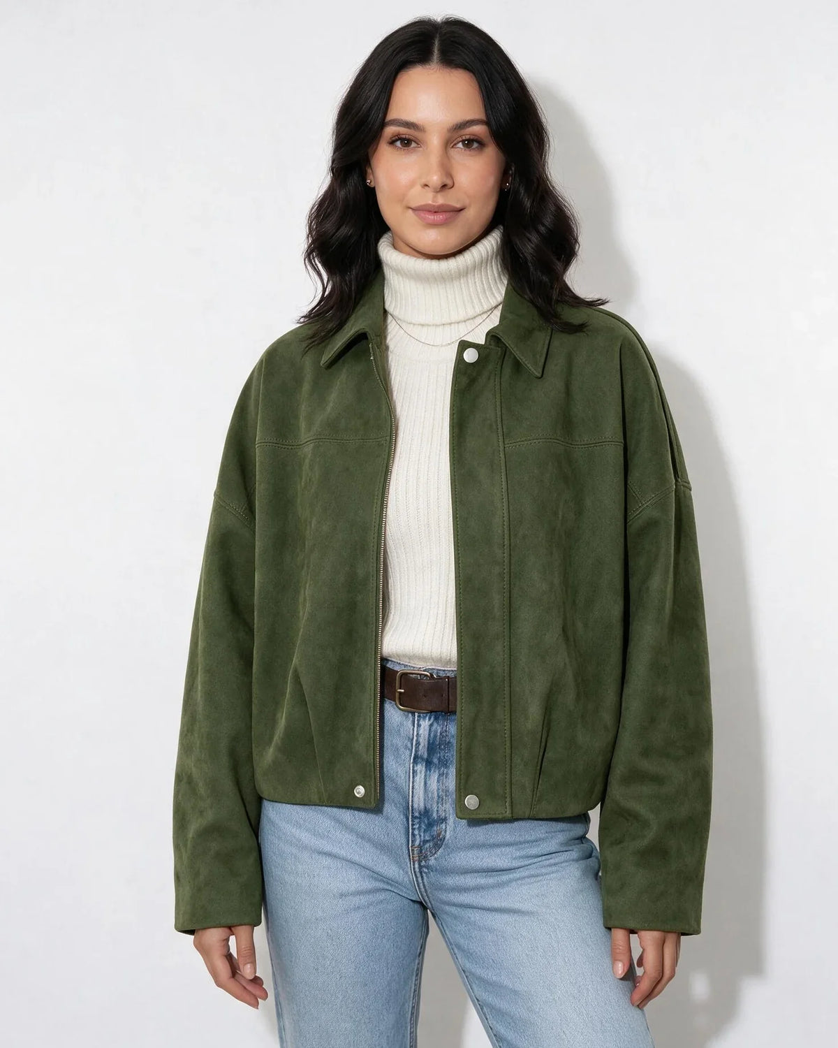 Women's Relaxed Oversized Cropped Zip-Up Jacket