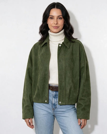 Women's Relaxed Oversized Cropped Zip-Up Jacket