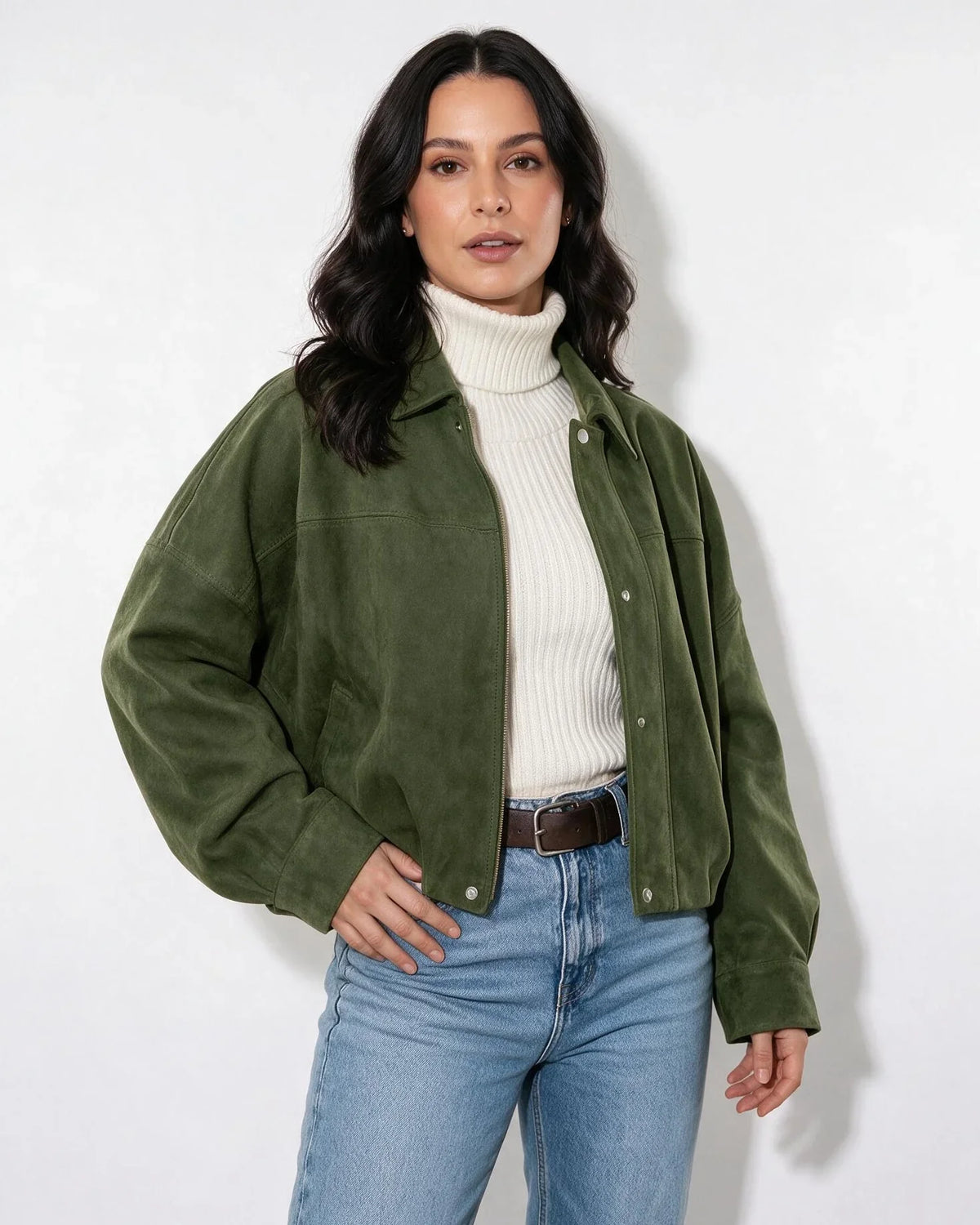 Women's Relaxed Oversized Cropped Zip-Up Jacket