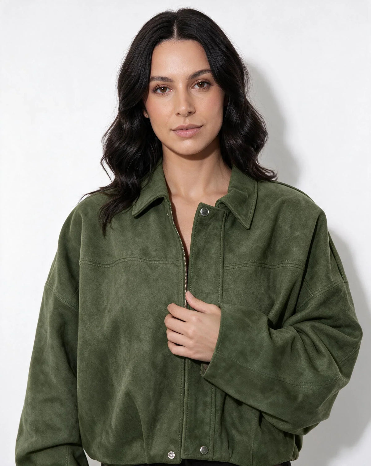 Women's Relaxed Oversized Cropped Zip-Up Jacket