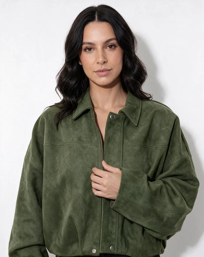 Women's Relaxed Oversized Cropped Zip-Up Jacket