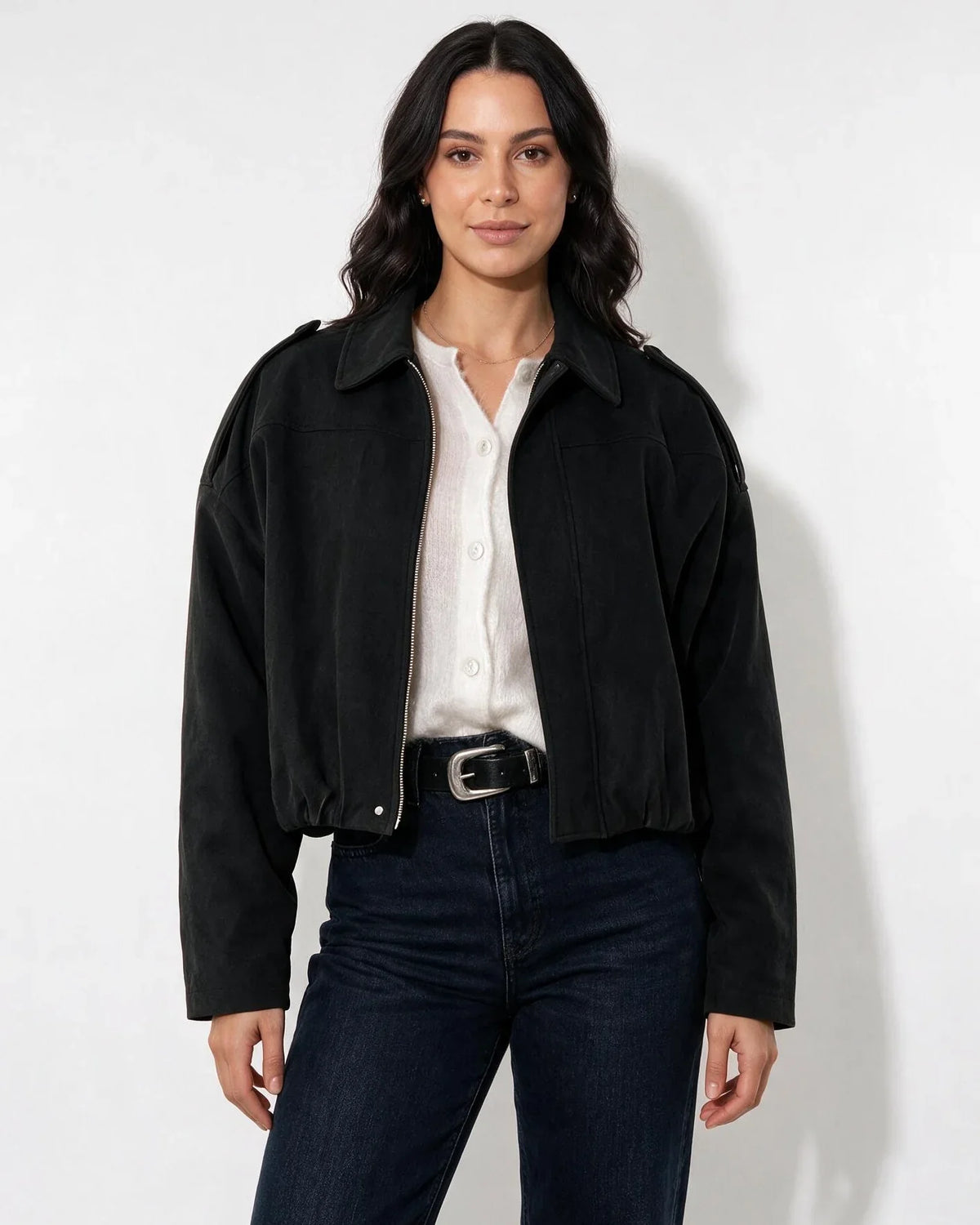 Women's Relaxed Oversized Cropped Zip-Up Jacket