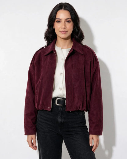 Women's Relaxed Oversized Cropped Zip-Up Jacket