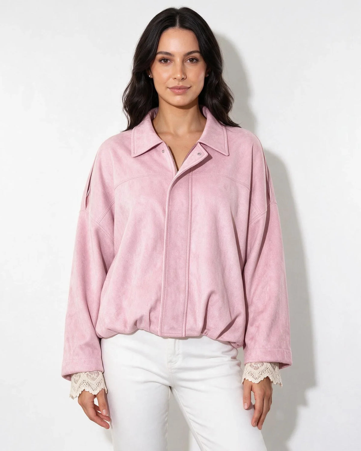 Women's Relaxed Oversized Cropped Zip-Up Jacket