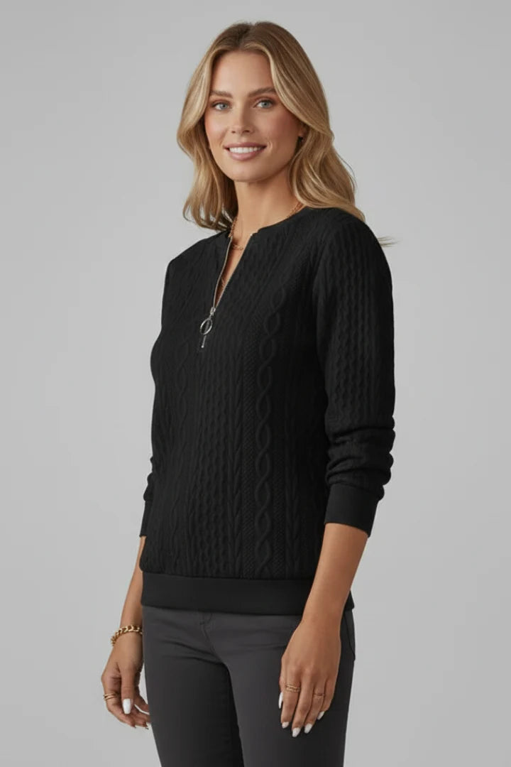 Women's Ribbed Zip-Up Long Sleeve Jumper