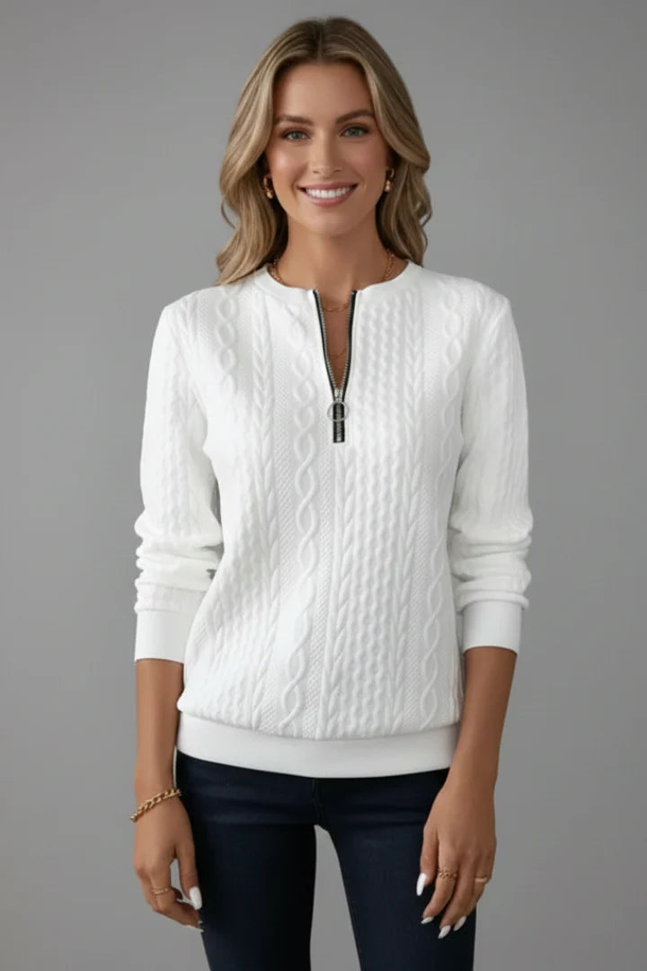 Women's Ribbed Zip-Up Long Sleeve Jumper